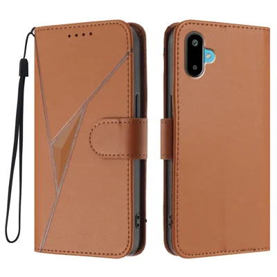For Samsung Galaxy M06 5G / Galaxy F06 5G Case Triangle Imprint Leather Phone Cover with Lanyard - Coffee