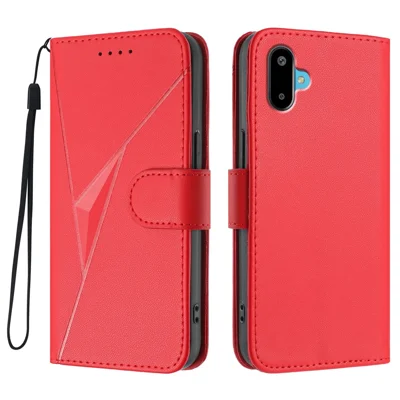 Trekking til Samsung Galaxy M16 5G / Galaxy F16 5G, trekantmønster, læderetui med snor - Rød