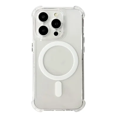 SHANWO For iPhone 15 Pro Max Magnetic Case Anti Drop Soft TPU Clear Phone Back Cover - White
