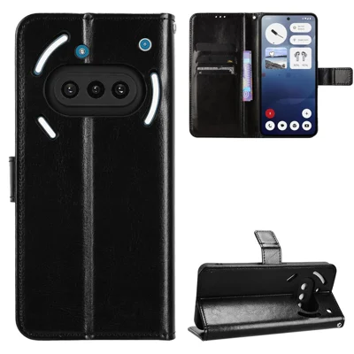 Voor Nothing Phone (3a) PU Leather Case met Strap Crazy Horse Texture Telefoonportemonnee Cover - Zwart