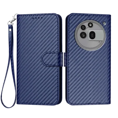 For Nothing Phone (3a) Pro Wallet Case with Strap Carbon Fiber Texture Leather Mobile Cover - Royal Blue