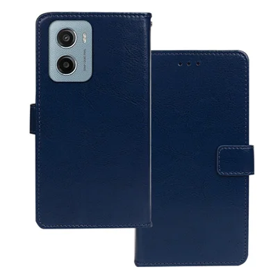 IDEWEI For Motorola Moto E15 4G Case Wallet Leather Phone Cover Crazy Horse Texture - Blue