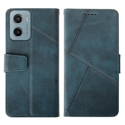 IDEWEI For Motorola Moto E15 4G Case Leather Wallet Phone Cover Stand Calf Texture - Blue