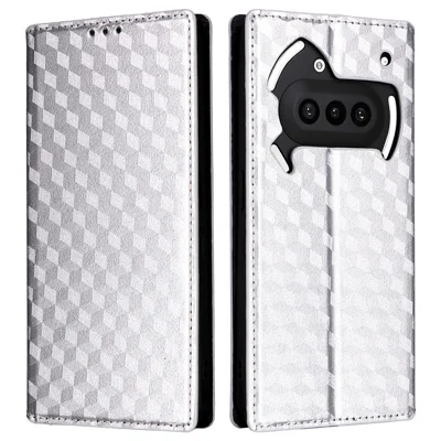 For Nothing Phone (3a) Case Wallet Rhombus Imprinted Leather Phone Cover - Silver