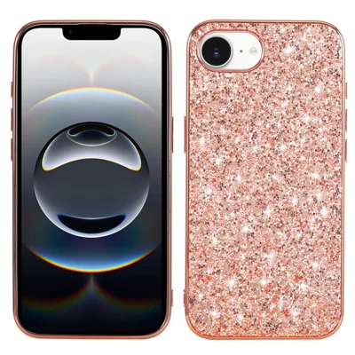 For iPhone 16e Case TPU + PC Sparkling Glitter Telefoonhoesje - Roségoud