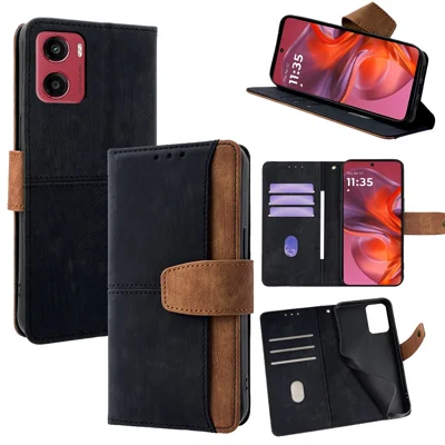 Voor Motorola Moto G05 4G hoesje RFID-blokkering Kleurcombinatie PU-leer portemonnee telefoonhoes - Zwart