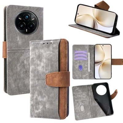 Voor Realme 14 Pro 5G hoesje RFID-blokkering Kleurcombinatie PU-leer portemonnee telefoonhoes - Grijs
