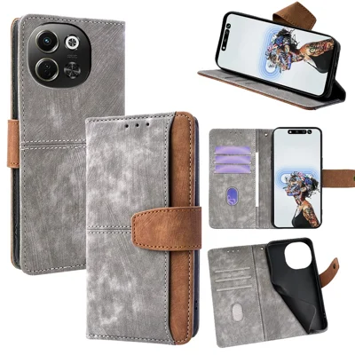 For TECNO Pova 6 Neo 5G  /  Spark 30 5G Case RFID Blocking Color Splicing PU Leather Wallet Phone Cover - Grey