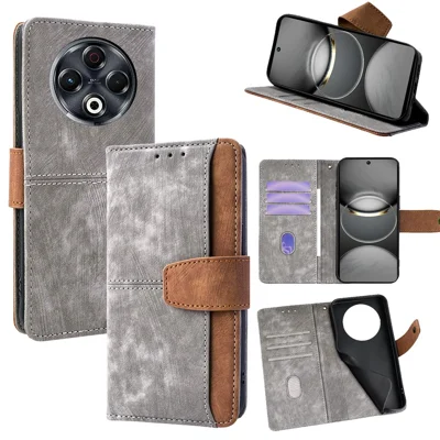 For TECNO Spark 30 4G Case RFID Blocking Color Splicing PU Leather Wallet Phone Cover - Grey