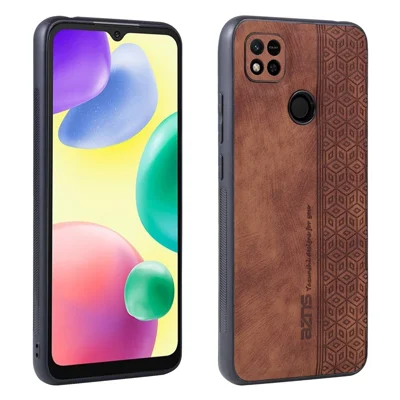 AZNS لجهاز Xiaomi Redmi 10A / Redmi 9C / Redmi 9C NFC غطاء هاتف بتصميم مطبوع مقاوم للسقوط من جلد PU مطلي بطبقة TPU - بني