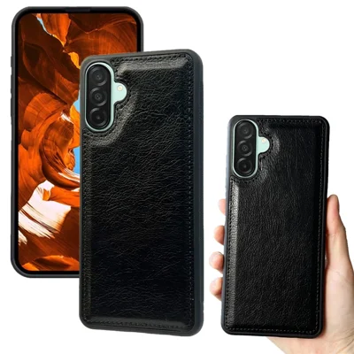 For Samsung Galaxy A26 5G / A17 5G / 4G Case Calf Texture PU Leather Anti Fingerprint Back Phone Cover - Black