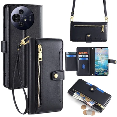 For TCL 50 NxtPaper 5G / 50 Pro NxtPaper 5G Case Zipper Pocket Wallet Leather Phone Cover with 2 Straps - Black