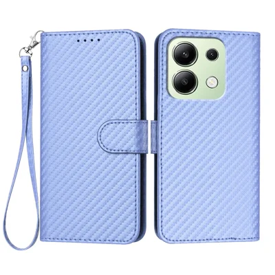 For Xiaomi Redmi Note 13 4G Wallet Case with Strap Carbon Fiber Texture Leather Mobile Cover - Purple