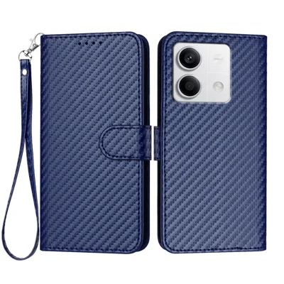 For Xiaomi Redmi Note 13 5G (China) / Xiaomi Redmi Note 13 5G Wallet Case with Strap Carbon Fiber Texture Leather Mobile Cover - Royal Blue