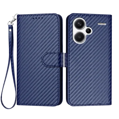 For Xiaomi Redmi Note 13 Pro+ 5G Wallet Case with Strap Carbon Fiber Texture Leather Mobile Cover - Royal Blue
