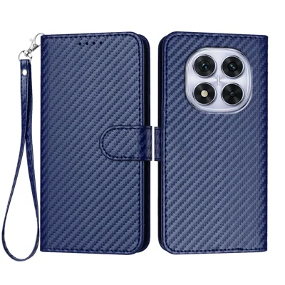 For Xiaomi Redmi Note 14 Pro 4G Wallet Case with Strap Carbon Fiber Texture Leather Mobile Cover - Royal Blue