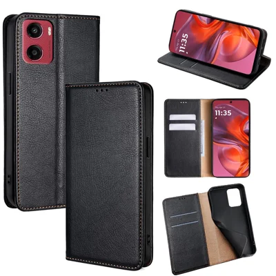 Voor Motorola Moto G05 4G hoesje portemonnee PU leer magnetische automatisch aanhechting telefoonhoes - Zwart
