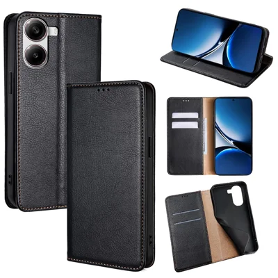 Wallet Case for Xiaomi Redmi Turbo 4 5G / Poco X7 Pro 5G PU Leather Magnetic Auto-Absorbed Phone Cover - Black
