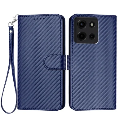 For Motorola Moto G 5G (2025) Wallet Case with Strap Carbon Fiber Texture Leather Mobile Cover - Royal Blue