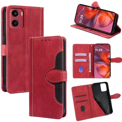 Voor Motorola Moto G05 4G hoesje Lederen portemonnee telefoonhoes met strohoed magnetische sluiting - Rood
