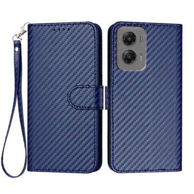 For Motorola Moto G Stylus 5G (2024) Wallet Case with Strap Carbon Fiber Texture Leather Mobile Cover - Royal Blue