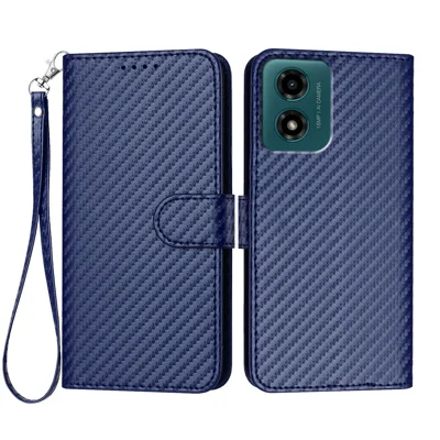 For Motorola Moto G04s 4G / Motorola Moto G24 4G / Motorola Moto E14 4G / Motorola Moto G04 5G Wallet Case with Strap Carbon Fiber Texture Leather Mobile Cover - Royal Blue