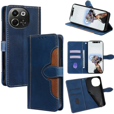 For TECNO Pova 6 Neo 5G / Spark 30 5G Case Leather Wallet Phone Cover with Straw Hat Magnetic Clasp - Blue