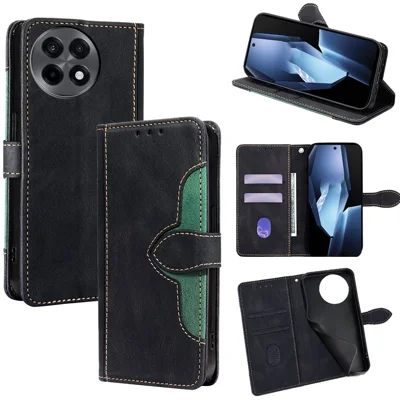 For OnePlus Ace 5 5G / Ace 5 Pro 5G Case Leather Wallet Phone Cover with Straw Hat Magnetic Clasp - Black