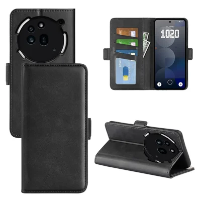 For Nothing Phone (3a) Pro Case Calf Texture Leather Wallet Phone Cover - Black