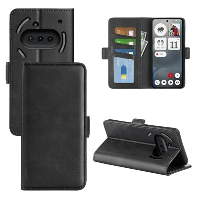For Nothing Phone (3a) Case Calf Texture Leather Wallet Phone Cover - Black