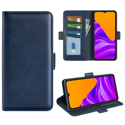 For Samsung Galaxy Xcover7 Case Calf Texture Leather Wallet Phone Cover - Blue