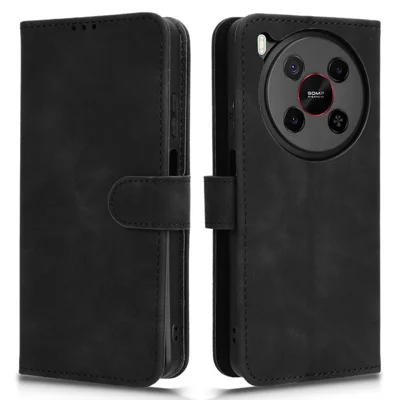 For ZTE Blade V70 Max Leather Case Skin Feel Anti Drop Wallet Flip Phone Cover - Black