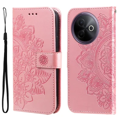 For vivo Y300i 5G / vivo Y39 5G Case Floral Pattern PU Leather Wallet Stand Phone Cover - Pink