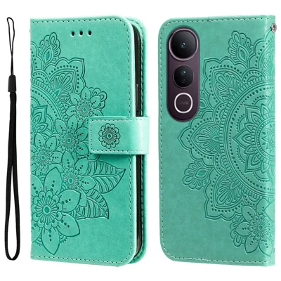 For vivo V50 Lite 4G Case Floral Pattern PU Leather Wallet Stand Phone Cover - Green