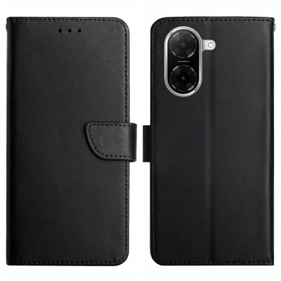 For Xiaomi Redmi A5 4G (171.7mm) / Poco C71 4G Case Genuine Cow Leather Phone Cover Nappa Texture - Black