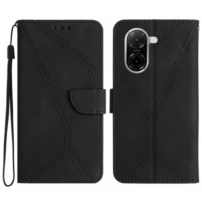 For Xiaomi Redmi A5 4G (171.7mm) / Poco C71 4G Case Skin Touch Lines Imprinted PU Leather Flip Phone Cover - Black