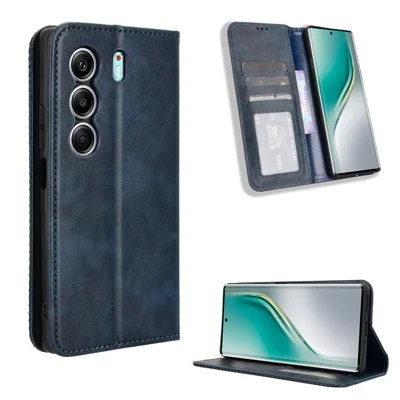 For TECNO Camon 40 Pro 4G / Camon 40 Pro 5G CM6 / CM7 Retro PU Leather Case Phone Wallet Stand Cover - Blue