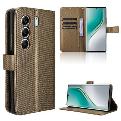 For TECNO Camon 40 Pro 4G / Camon 40 Pro 5G CM6 / CM7 Leather Wallet Case with Strap Diamond Texture Phone Cover - Brown