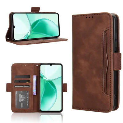 For ZTE Blade A35e (EU) Leather Case Phone Wallet Cover with Multiple Card Slots - Brown