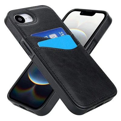 For iPhone 16e Hoesje met Kaartslot Slank PU+TPU Mobiel Cover - Zwart