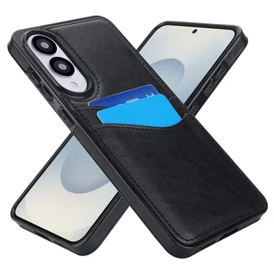 For Samsung Galaxy S25 Edge Case Card Slot Slim-Fit PU+TPU Mobile Cover - Black