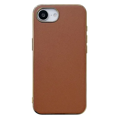 For iPhone 16e Hoesje Nappa Structuur PC + PU + TPU Telefoon Achterkant - Bruin