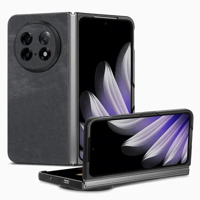لـ Oppo Find N5 5G غطاء واقي مقاوم للصدمات بتصميم رفيع من الجلد العتيق - أسود