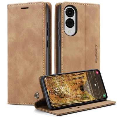 Voor Samsung Galaxy S25 Edge Portemonnee Hoes CASEME 013 Serie PU Leren Telefoonhoes met Stand - Bruin