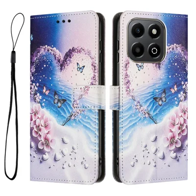 YX-2501 Leather Case For Honor X7c 5G / X7c 4G / 200 Smart 5G / Play 60 Plus 5G / Play 9T Pattern Printing Wallet Phone Cover - Heart Butterfly