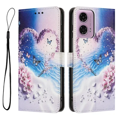 YX-2501 For Motorola Edge 50 Fusion 5G Case Pattern Printing PU Leather Wallet Phone Cover with Lanyard - Heart Butterfly