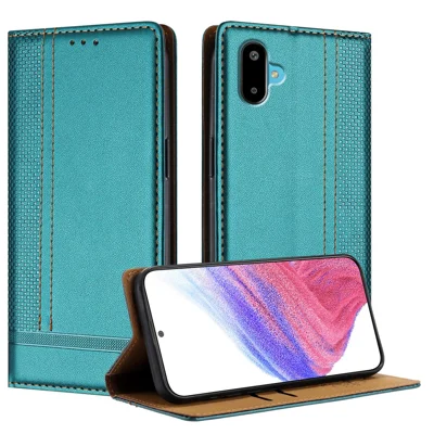 For Samsung Galaxy M06 5G / Galaxy F06 5G Case L-Shaped Grid Pattern Leather Stand Phone Cover with Card Slots - Green