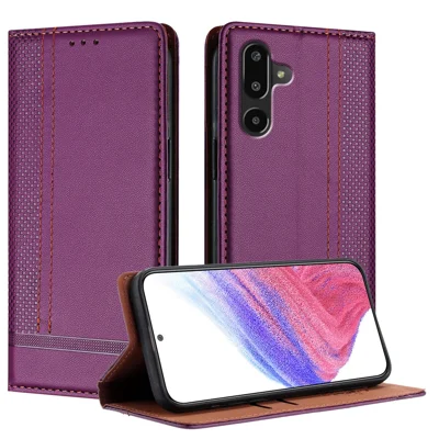 Til Samsung Galaxy M16 5G / Galaxy F16 5G Taske med L-formet Gittermønster, Læder Stående Telefonbeskyttelse med Kortpladser - Lilla