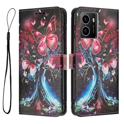 YX-2501 Leren Hoesje voor HMD Pulse / Pulse+ / Pulse Pro met Moterafdruk Portemonnee Hoesje met Lus - Vlindermot Boom