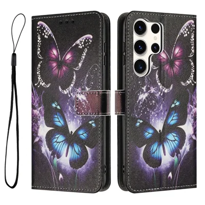 YX-2501 For Samsung Galaxy S24 Ultra Case Pattern Printing PU Leather Wallet Phone Cover with Lanyard - Two Butterflies